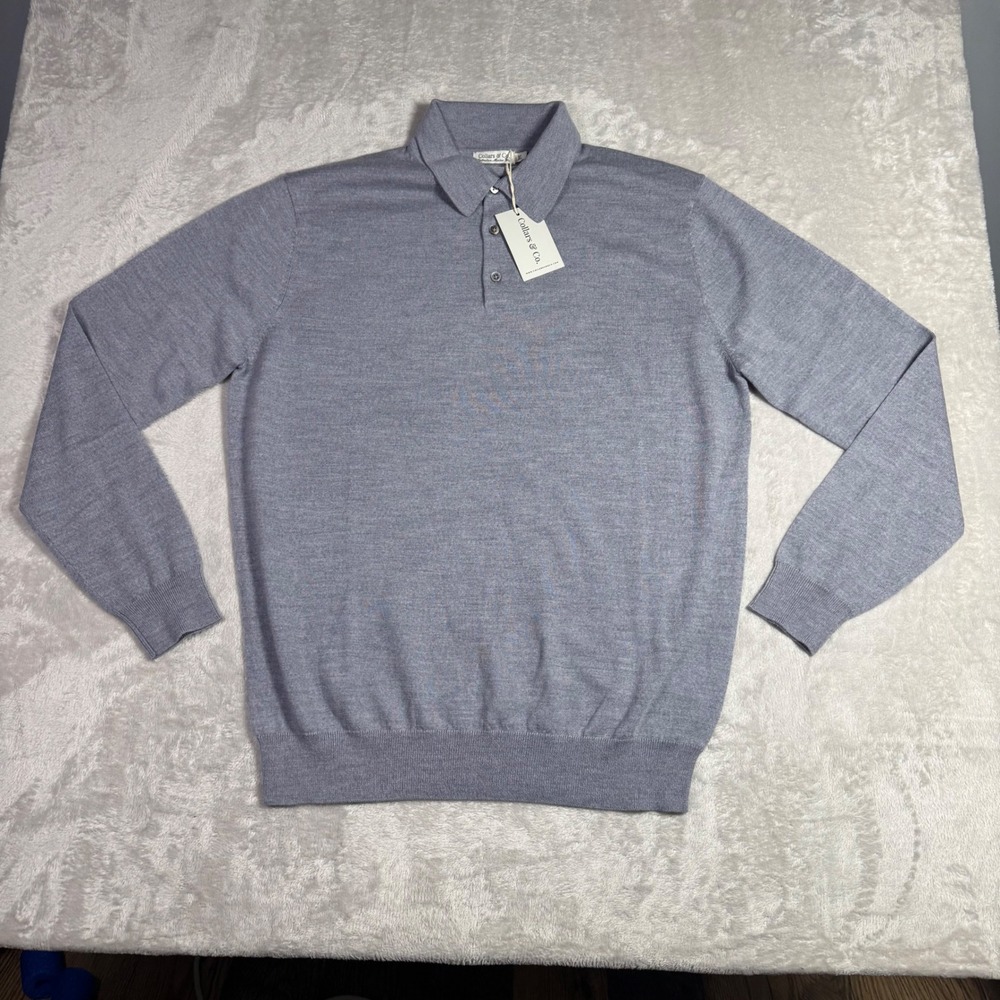 NWT Collars & Co Bellagio 3 Button Long Sleeve Merino Polo SweateGray‎ Men XL